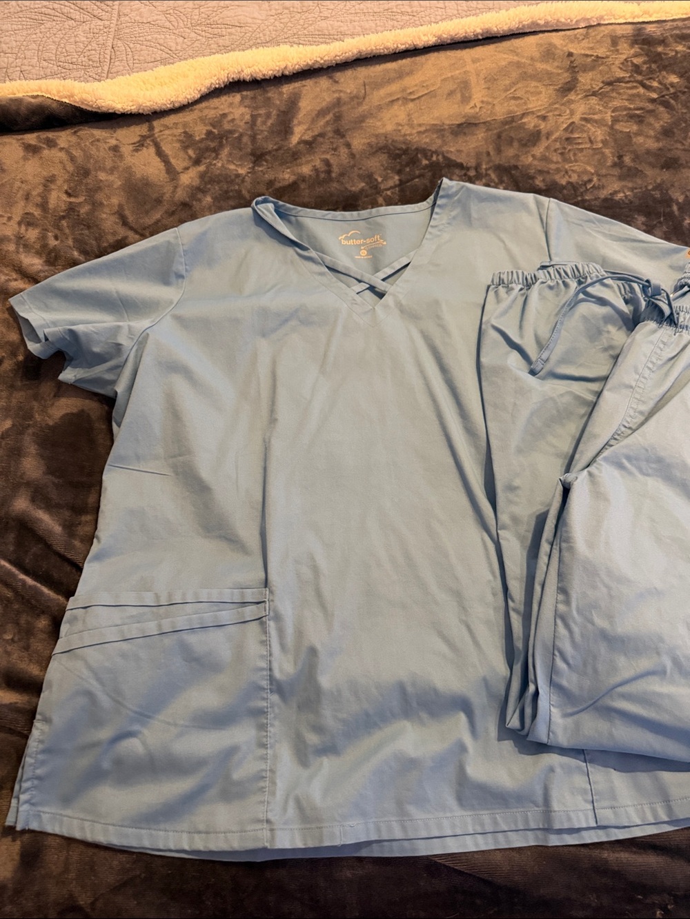 Butter Soft Light Blue V-Neck Scrub Top and Pants Set